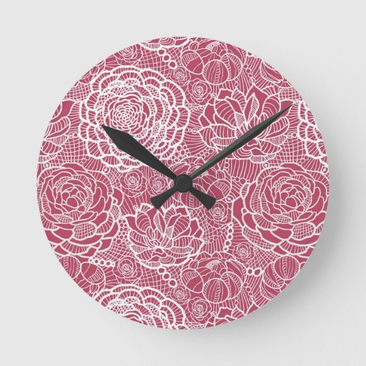 Horloge Ronde Fleurs de dentelle bleue motif arrière - plan (Recto)