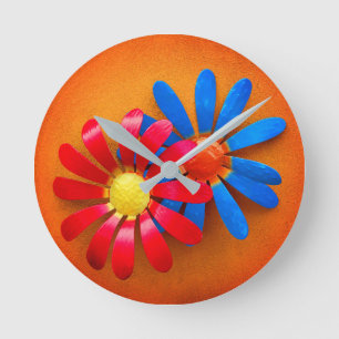 Horloge Ronde Fleurs de jardin en métal