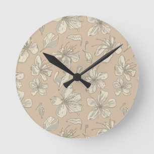 Horloge Ronde Fleurs de Jeu sur beige clair - motif sans couture