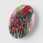 Horloge Ronde Fleurs De Pavot En Aquarelle (Angle)