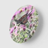 Horloge Ronde Fleurs de prés papillons et violets (Angle)