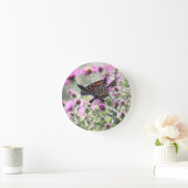 Horloge Ronde Fleurs de prés papillons et violets (Maison)