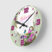 Horloge Ronde Fleurs de printemps dans les paniers (Angle)