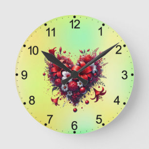 Horloge Ronde Fleurs de printemps rouges Cœur-53476