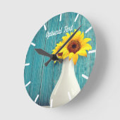 Horloge Ronde Fleurs de soleil pointillées (Angle)