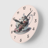 Horloge Ronde Fleurs de Vigne Rose Pâle Démodées pour Mariage (Angle)