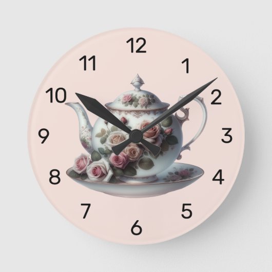 Horloge Ronde Fleurs de Vigne Rose Pâle Démodées pour Mariage (Recto)