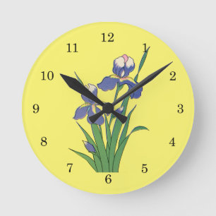 Horloge Ronde Fleurs d'Iris de Jardin de Printemps Floral Vintag