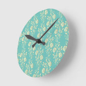 Horloge Ronde Fleurs d'or en cascade sur turquoise (Angle)