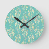 Horloge Ronde Fleurs d'or en cascade sur turquoise (Recto)