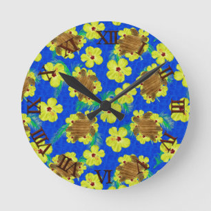 Horloge Ronde Fleurs en bois de Honu et de ketmie