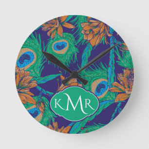 Horloge Ronde Fleurs et monogramme des plumes