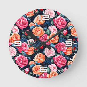Horloge Ronde Fleurs florales roses Motif-80037