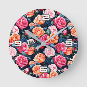 Horloge Ronde Fleurs florales roses Motif-80037