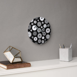 Horloge Ronde Fleurs monochromes grand motif