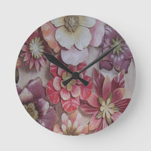 HORLOGE RONDE FLEURS MULTICOLORES