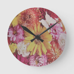 HORLOGE RONDE FLEURS MULTIPLES