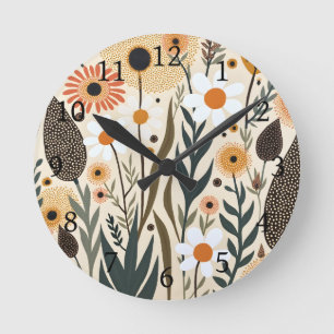 Horloge Ronde Fleurs Plantes Bohème Botanique Design 389