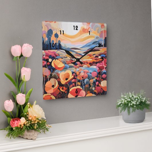 Horloge Ronde Fleurs rétro Abstraites