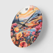 Horloge Ronde Fleurs rétro Abstraites (Angle)