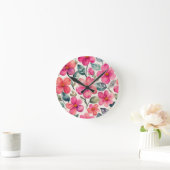 Horloge Ronde Fleurs roses (Maison)