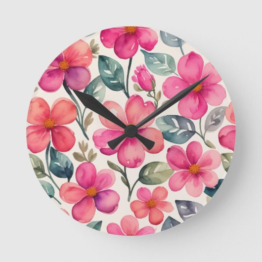 Horloge Ronde Fleurs roses (Recto)