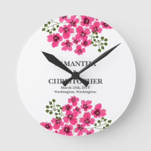 Horloge Ronde Fleurs roses à l'aquarelle-53431