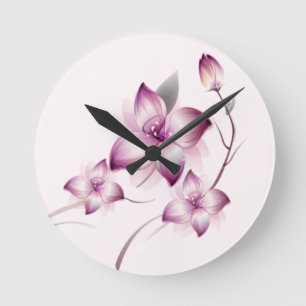 Horloge Ronde Fleurs roses de style d'aerographe de lavande