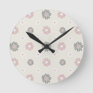 Horloge Ronde Fleurs roses et gris