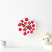 Horloge Ronde Fleurs roses et orange chaudes  (Maison)