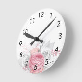 Horloge Ronde Fleurs roses rose blanc élégant (Angle)