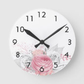 Horloge Ronde Fleurs roses rose blanc élégant (Recto)