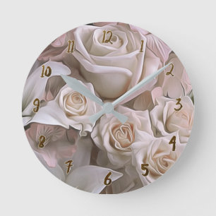 Horloge Ronde Fleurs rustiques glamour roses rose shabby chic pe