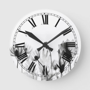 Horloge Ronde Fleurs sauvages aux rayons X N&B