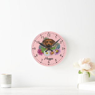 Horloge Ronde Fleurs sauvages De Tête De Chien Rhodesian Ridgeba