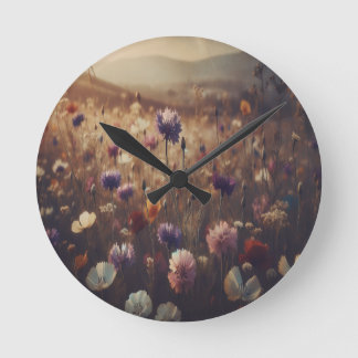 Horloge Ronde "Fleurs sauvages" Rétro, Atmosphérique,