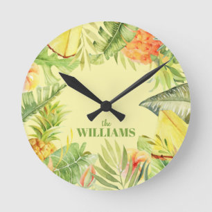 Horloge Ronde Fleurs tropicales Verdure fruitée