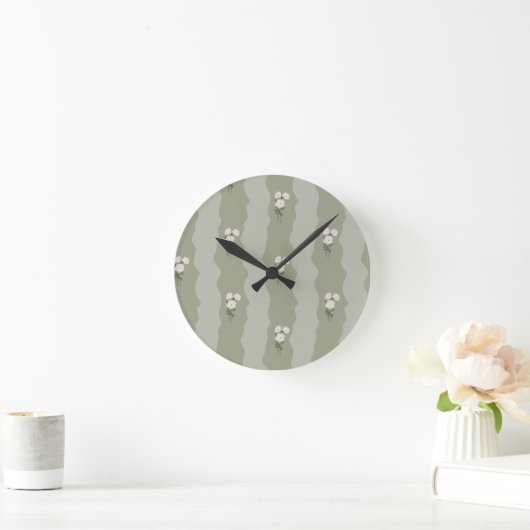 Horloge Ronde Fleurs Vertes Douces (Maison)