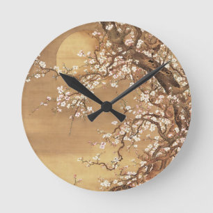Horloge Ronde Fleurs vintages de prunes japonaises au clair de l