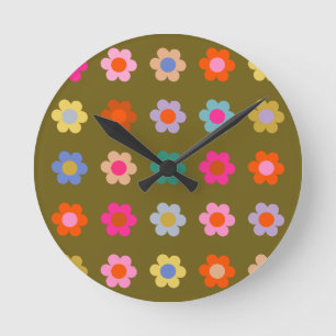 Horloge Ronde Fleurs vintages florales Abstraites rétro