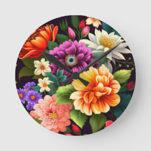 Horloge Ronde Fleurs vives et colorées