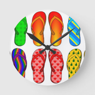 Horloge Ronde Flip Flops Colorful Fun Beach Theme Summer Toxits