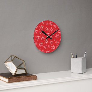Horloge Ronde Flocons de neige, flocons de neige rouges et blanc
