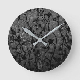 Horloge Ronde Floral antique gothique noir et blanc