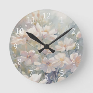 Horloge Ronde Floral Aquarelle Fleurs Pastel Design 359