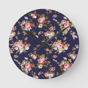 Horloge Ronde Floral boho bleu marine élégant