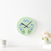 Horloge Ronde Floral daisy modern personalized cute elegant blue (Maison)