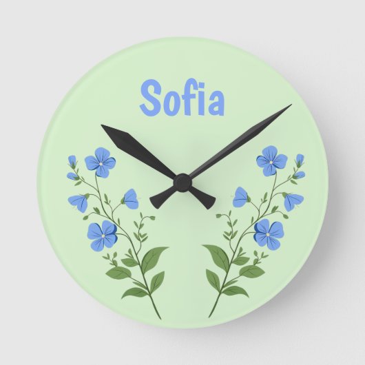 Horloge Ronde Floral daisy modern personalized cute elegant blue (Recto)