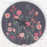 Horloge Ronde Floral Dark<br><div class="desc">Modern Bohemian botancial art.
Pretty boho loose pink floral painting on a dark gray background.
Original art by Nic Squirrell.</div>