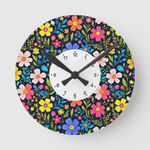 Horloge Ronde Floral Digital Peinture Fleurs Motif-38875